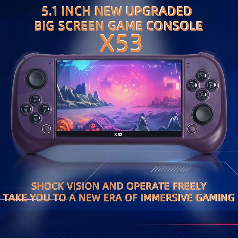 X53 5.1 Inch IPS HD Screen Handheld Game Console Retro Arcad Gaming Controller Support TV Output - Blue