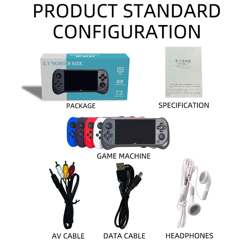 X53 5.1 Inch IPS HD Screen Handheld Game Console Retro Arcad Gaming Controller Support TV Output - Blue
