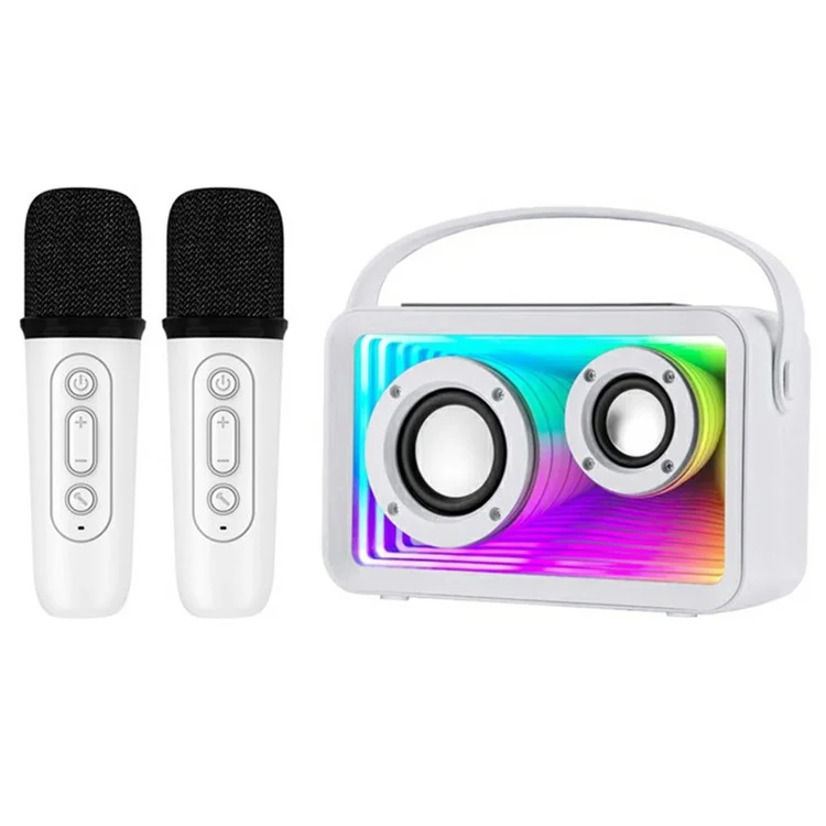 Y15 Enceinte karaoké Bluetooth miniature RGB extérieure avec 2 microphones - Blanc