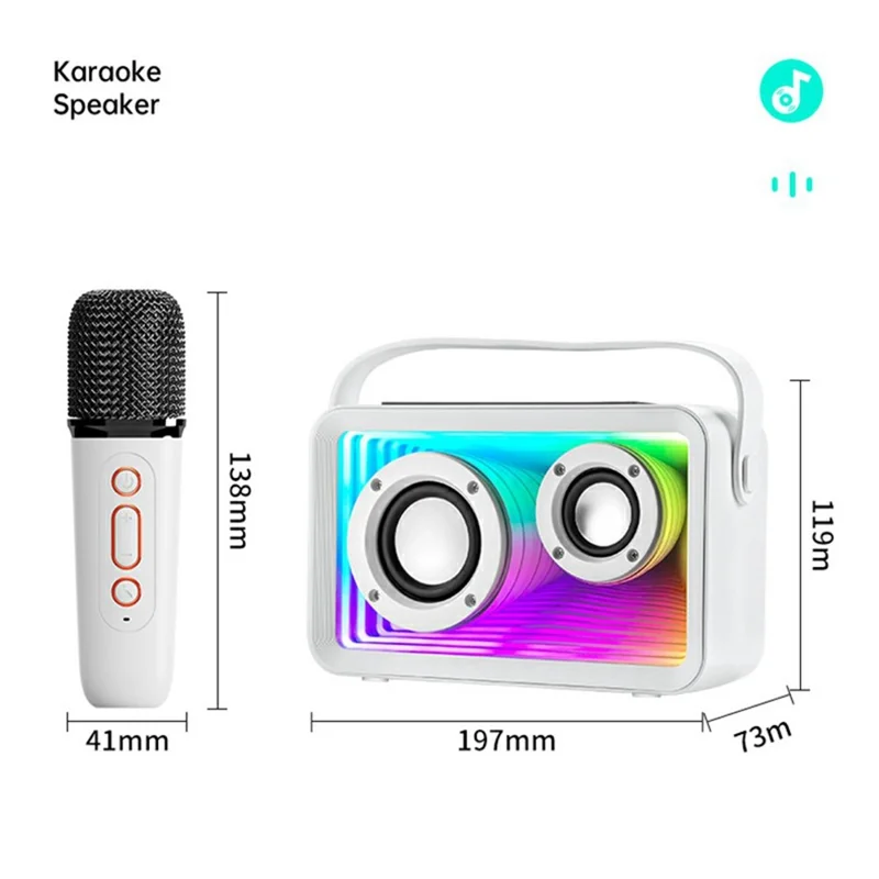 Y15 Enceinte karaoké Bluetooth miniature RGB extérieure avec 2 microphones - Blanc