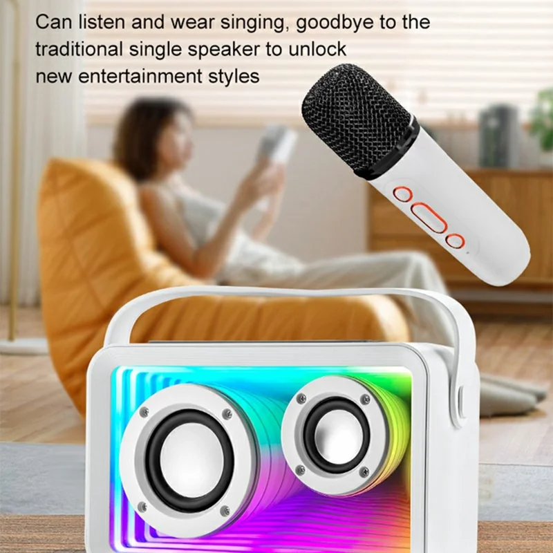 Y15 RGB Lighting Outdoor Mini Bluetooth-compatible Karaoke Speaker with 2 Microphones - Pink