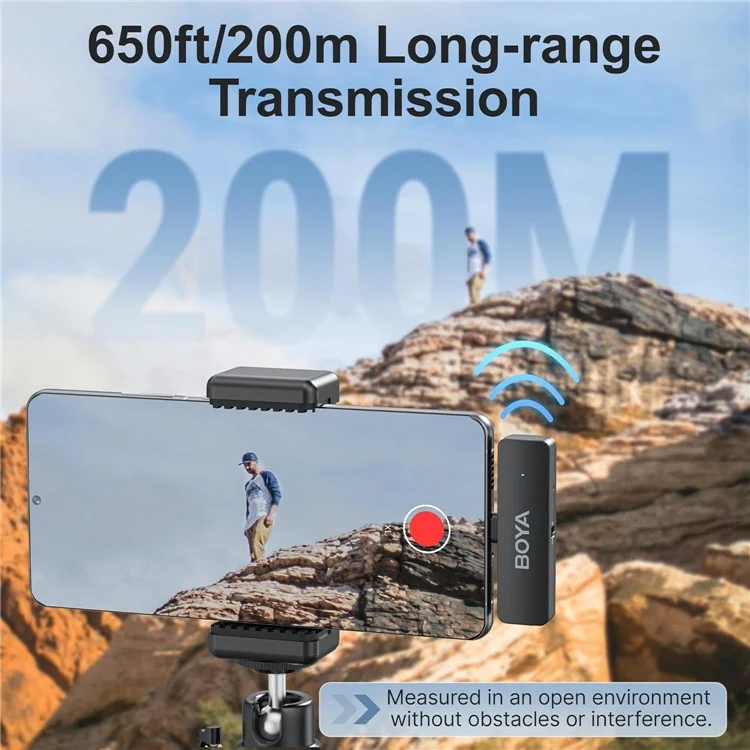 Système de microphone-cravate sans fil BOYA BY-V4U à 4 canaux avec boîtier de charge pour smartphones iPhone 15 / 16 Series à port USB-C