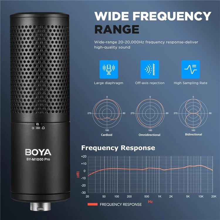BOYA BY-M1000 Pro Microphone de Podcast Chant à Grand Diaphragme pour Audio Domestique