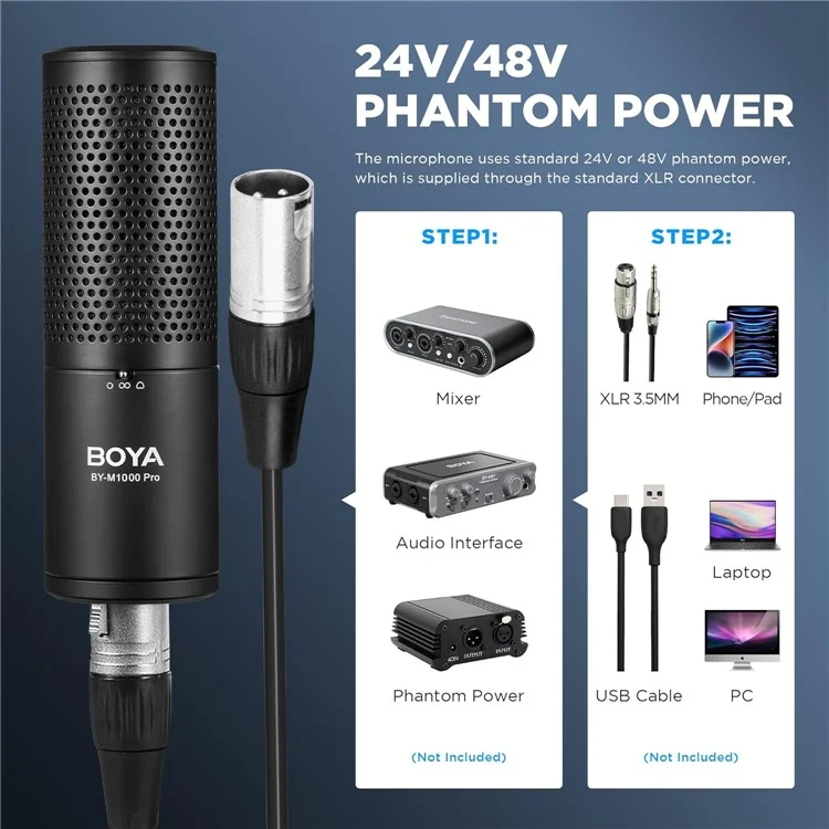 BOYA BY-M1000 Pro Microphone de Podcast Chant à Grand Diaphragme pour Audio Domestique