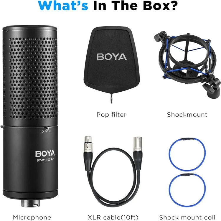 BOYA BY-M1000 Pro Microphone de Podcast Chant à Grand Diaphragme pour Audio Domestique