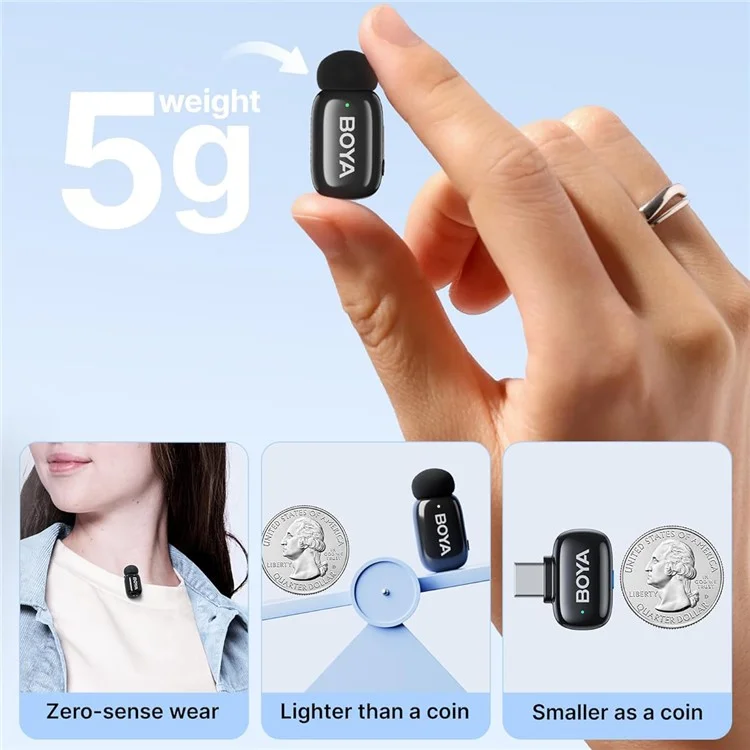 BOYA Mini-07 Wireless Lavalier Microphone Recording Interviewing Vlogging Mic with USB-C Receiver