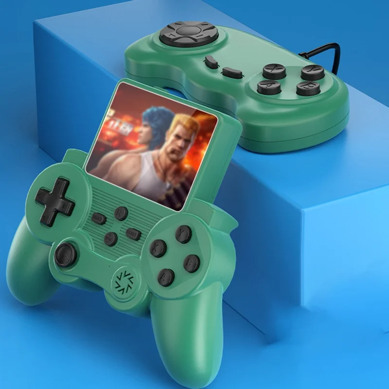 Q20 Handheld Game Console Retro Mini Arcade Machine with Game Card Slot, Dual Controllers - Green