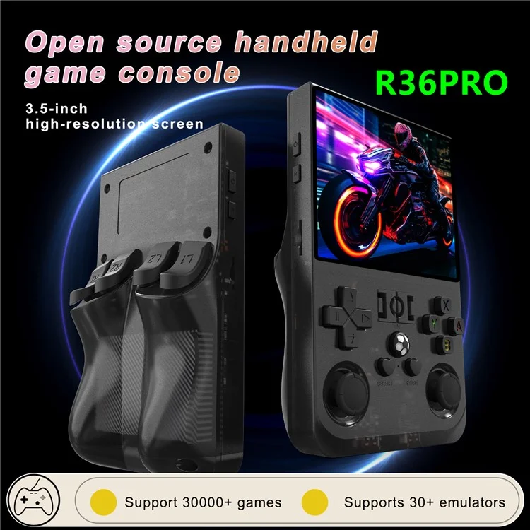 R36 PRO 64G Console de Jogos Portátil Retrô com Tela de 3,5 Polegadas Máquina de Arcade Portátil - Cinza Transparente