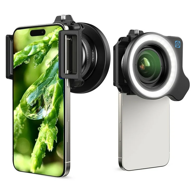 APEXEL APL-ZM100FL26 Professionelles Zoom-Makro-Objektiv mit Ringlicht für Insekten- / Blumenfotografie Smartphone HD-Makro