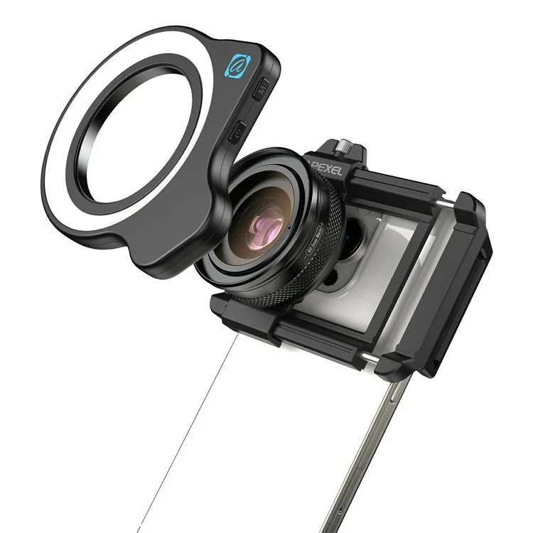 APEXEL APL-ZM100FL26 Professionelles Zoom-Makro-Objektiv mit Ringlicht für Insekten- / Blumenfotografie Smartphone HD-Makro