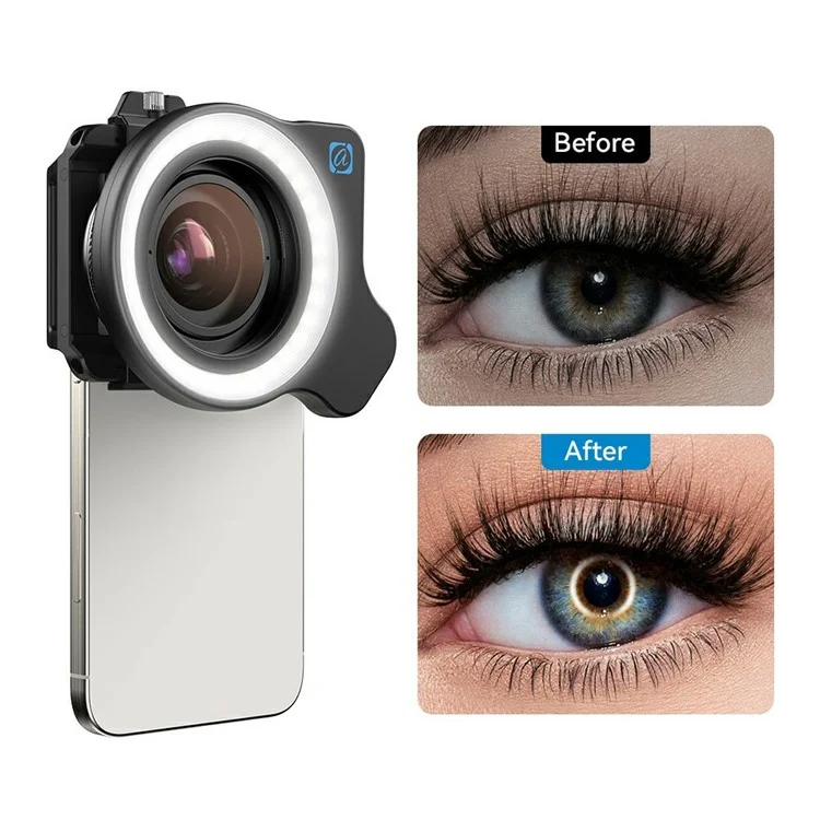 APEXEL APL-ZM100FL26 Professionelles Zoom-Makro-Objektiv mit Ringlicht für Insekten- / Blumenfotografie Smartphone HD-Makro