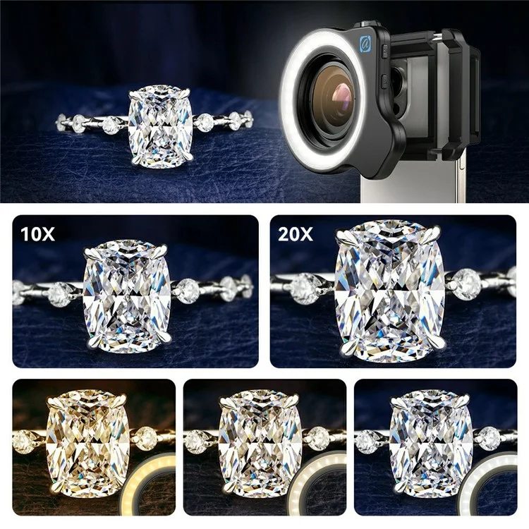 APEXEL APL-ZM100FL26 Professionelles Zoom-Makro-Objektiv mit Ringlicht für Insekten- / Blumenfotografie Smartphone HD-Makro