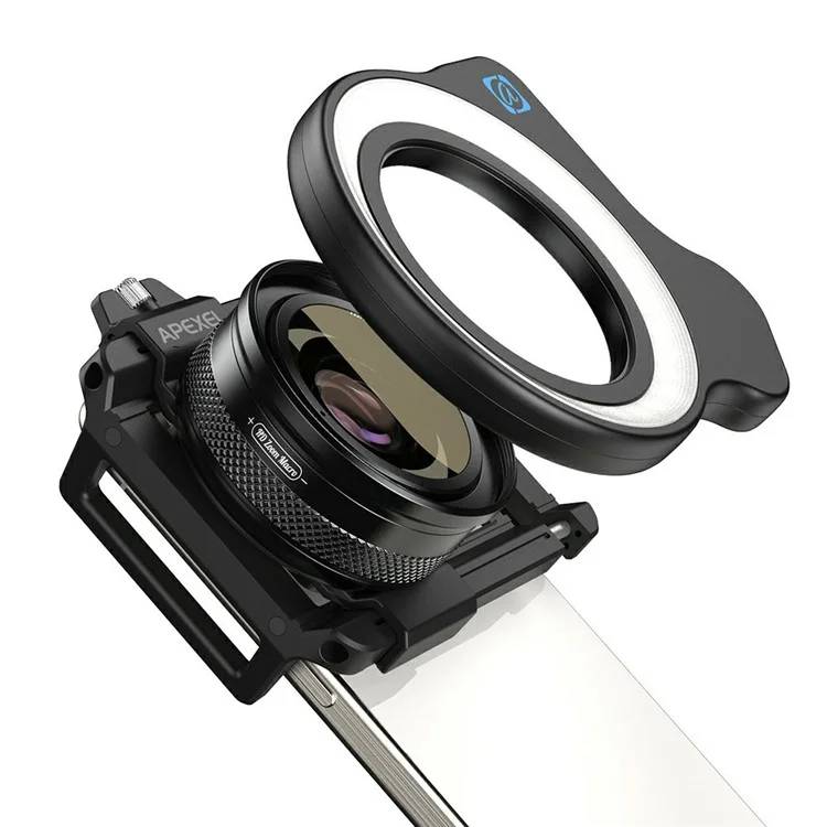 APEXEL APL-ZM100FL26 Professionelles Zoom-Makro-Objektiv mit Ringlicht für Insekten- / Blumenfotografie Smartphone HD-Makro