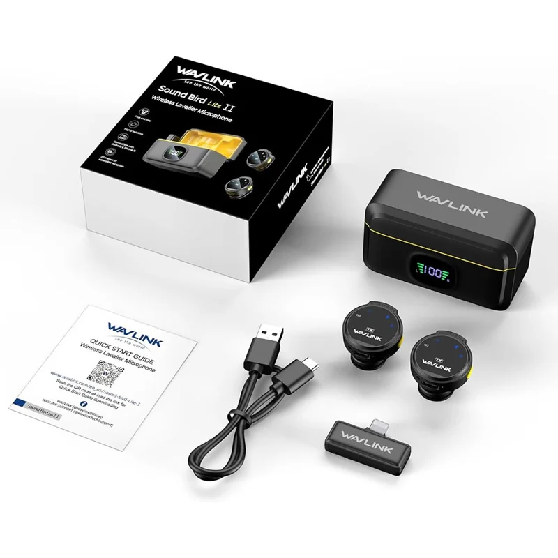 WAVLINK 608C Pour iPhone / iPad Microphone Lavalier sans fil à Double Clip avec Récepteur pour Enregistrement Vidéo