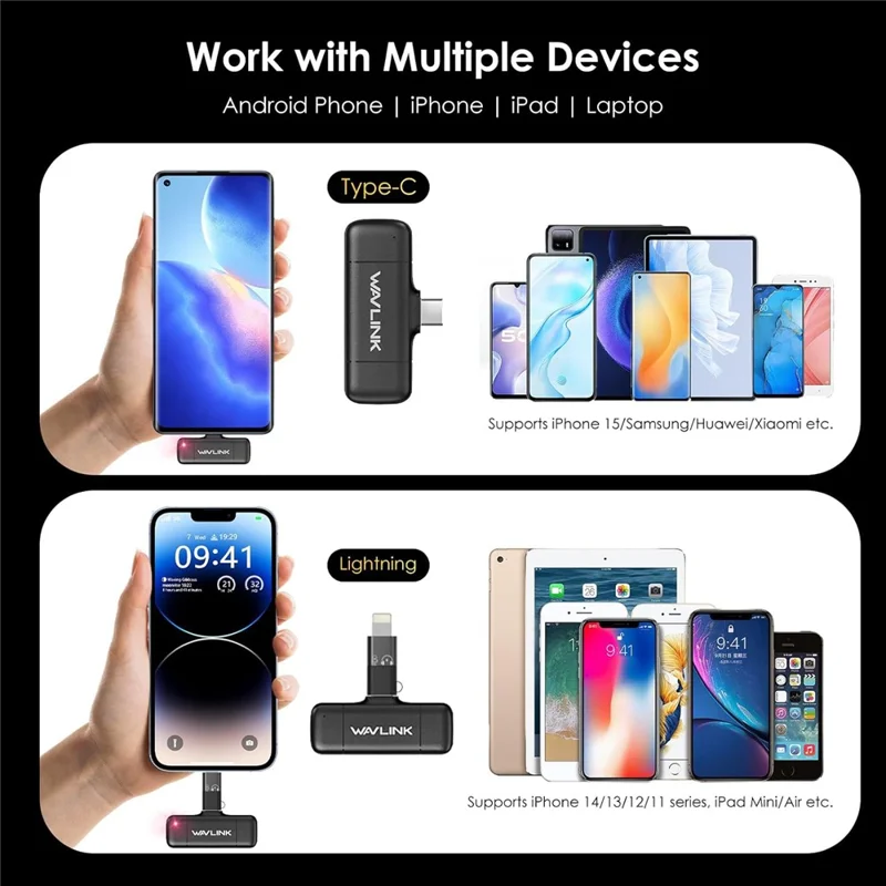 WAVLINK WS-WAJ606C1 Wireless Lavalier Microphone for iPhone 16 - 12 Vlog Recording Noise Reduction Mic