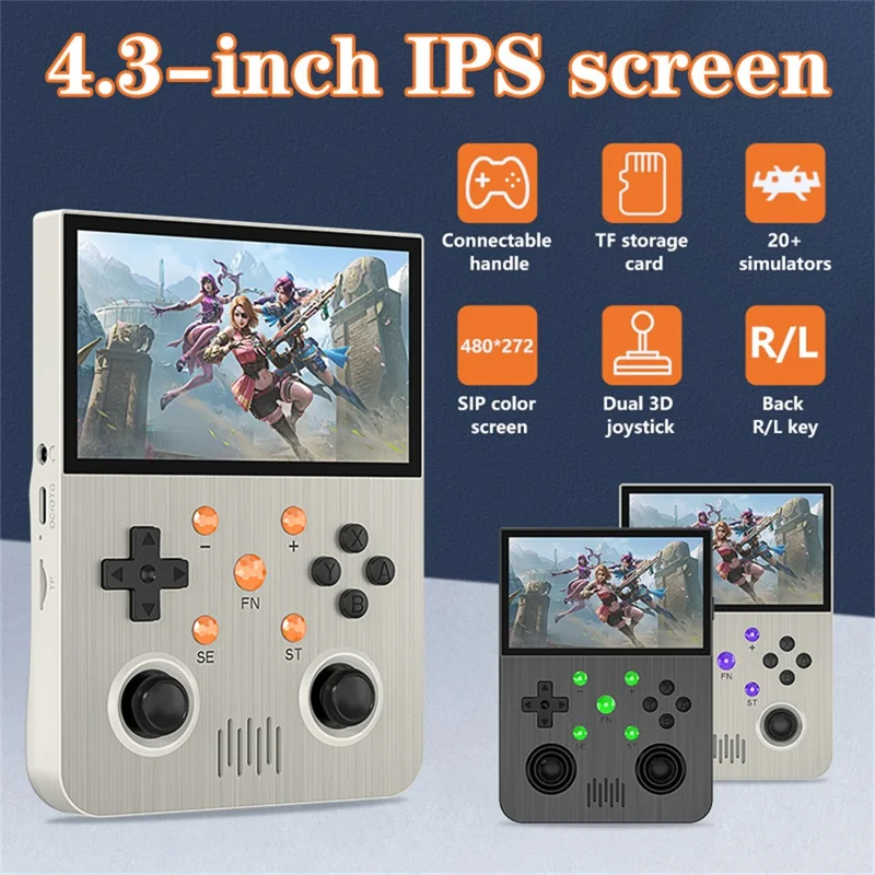 Игровая консоль G30 4,3 дюйма с ретро-аркадной системой, мультиэмулятор с 64-гигабайтной картой - Черная