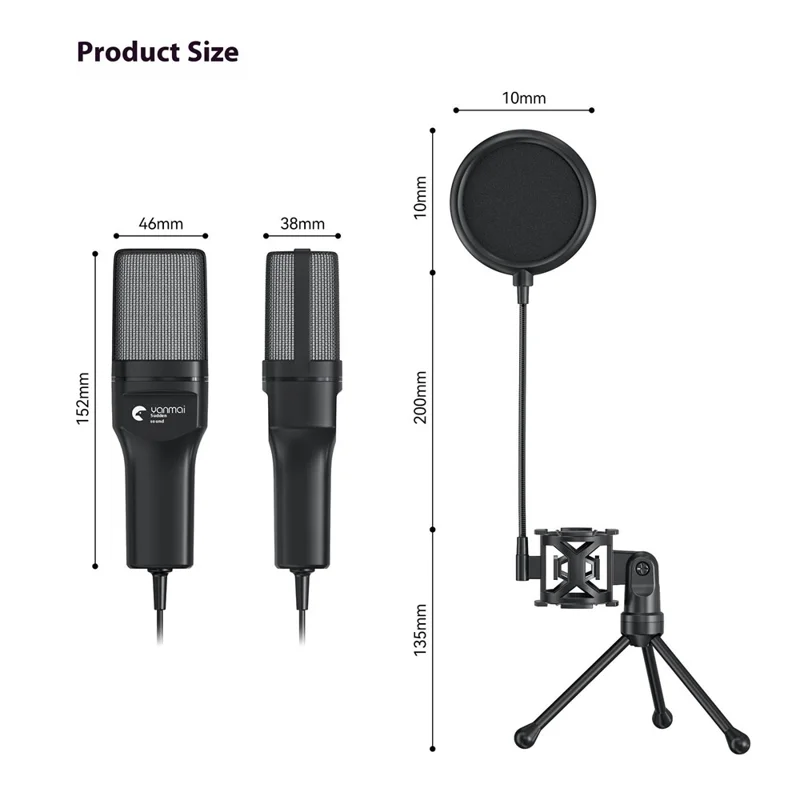 YANMAI SF-777R Microfone de Jogos para Computador USB Condensador com Luz RGB de Mesa