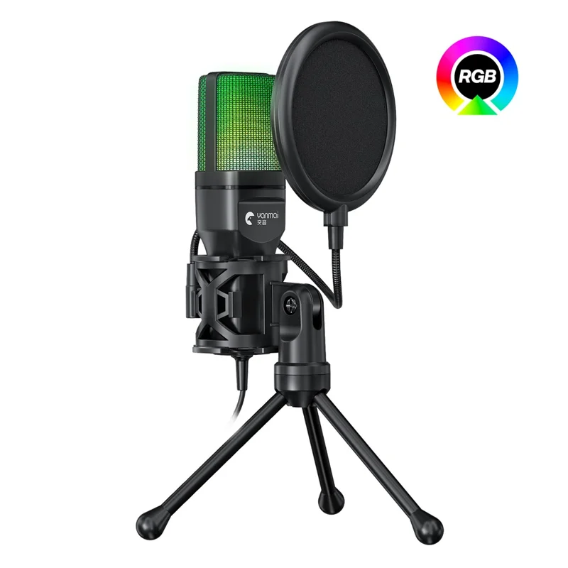 YANMAI SF-777R Microfone de Jogos para Computador USB Condensador com Luz RGB de Mesa