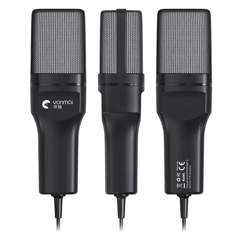 YANMAI SF-777R Microfone de Jogos para Computador USB Condensador com Luz RGB de Mesa