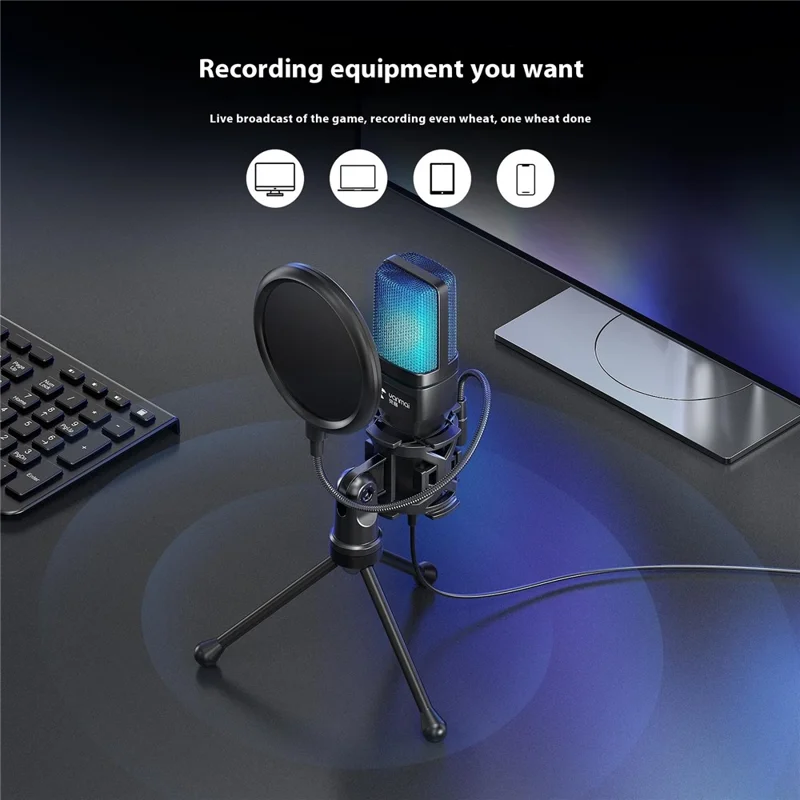 YANMAI SF-777R Microfone de Jogos para Computador USB Condensador com Luz RGB de Mesa