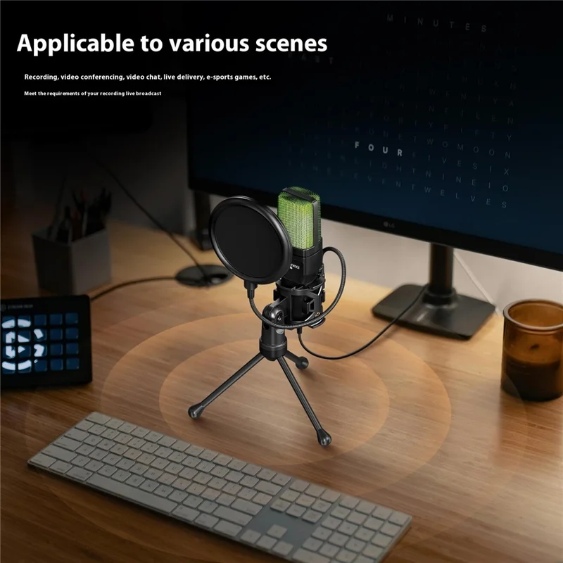 YANMAI SF-777R Microfone de Jogos para Computador USB Condensador com Luz RGB de Mesa