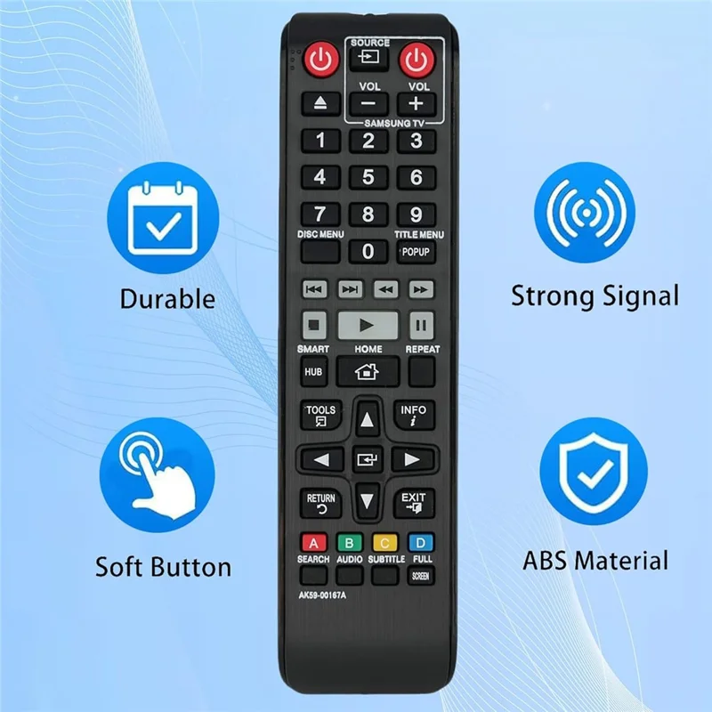 Controle Remoto para Reprodutor de Blu-Ray da Samsung AK59-00167A, Sem Fio por Infravermelho, Alimentado por Bateria