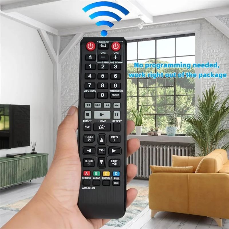 Controle Remoto para Reprodutor de Blu-Ray da Samsung AK59-00167A, Sem Fio por Infravermelho, Alimentado por Bateria