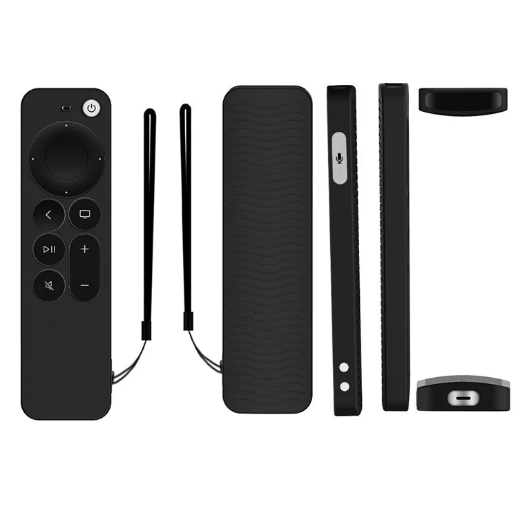 Funda protectora de silicona suave y resistente a los arañazos para el mando a distancia del Apple TV Siri 4K de 6.ª generación 2021 - Negro