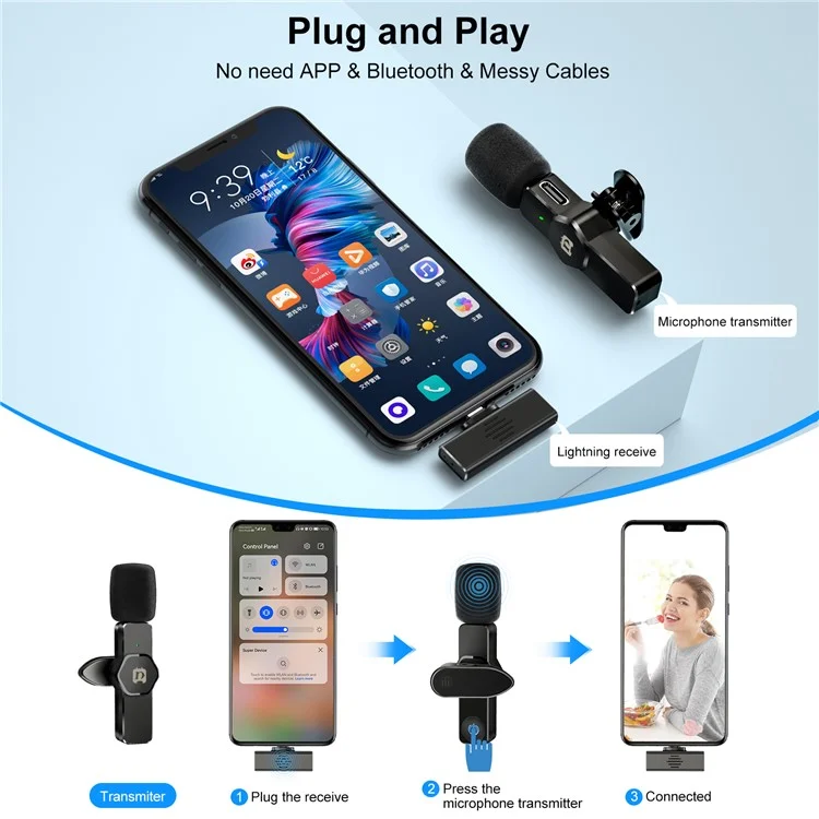 Puluz PU3082 Wireless Lavalier -mikrofon Tragbares Audioaufzeichnung Mini -mikrofon Für Smartphon