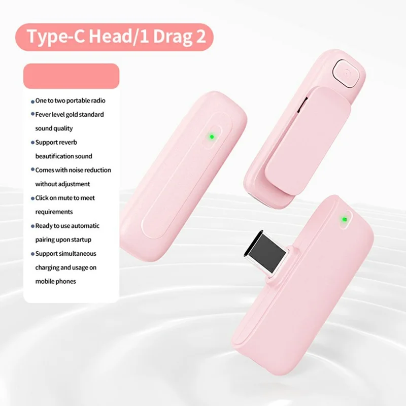 Microphone Lavalier sans fil M6 pour Vlog Enregistrement vidéo Réduction de bruit IA Streaming en direct, 2 Microphones + 1 Récepteur - Rose