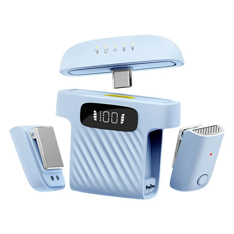 Micrófono inalámbrico M8 Lavalier para transmisión en vivo Reducción inteligente de ruido Doble micrófono con estuche de carga - Azul