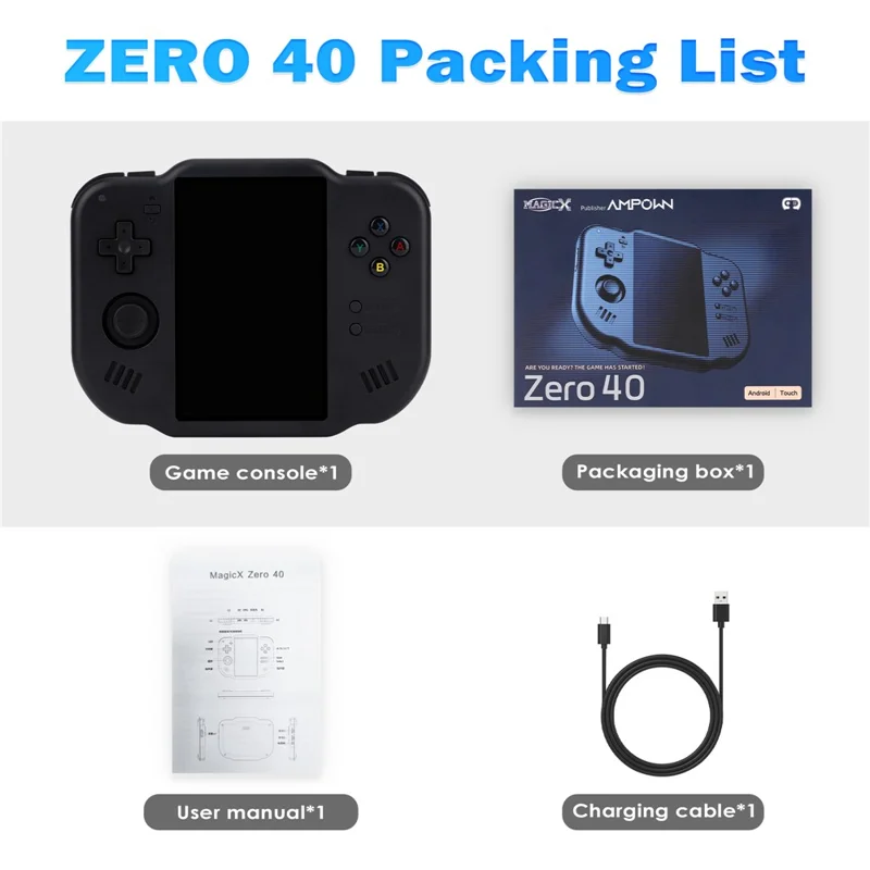 AMPOWN Mini Zero 40 Console per Giochi Portatile Android da 4 Pollici a 64 Bit, Dispositivo Retrò per Videogiochi Classici con Scheda TF da 64GB - Nero