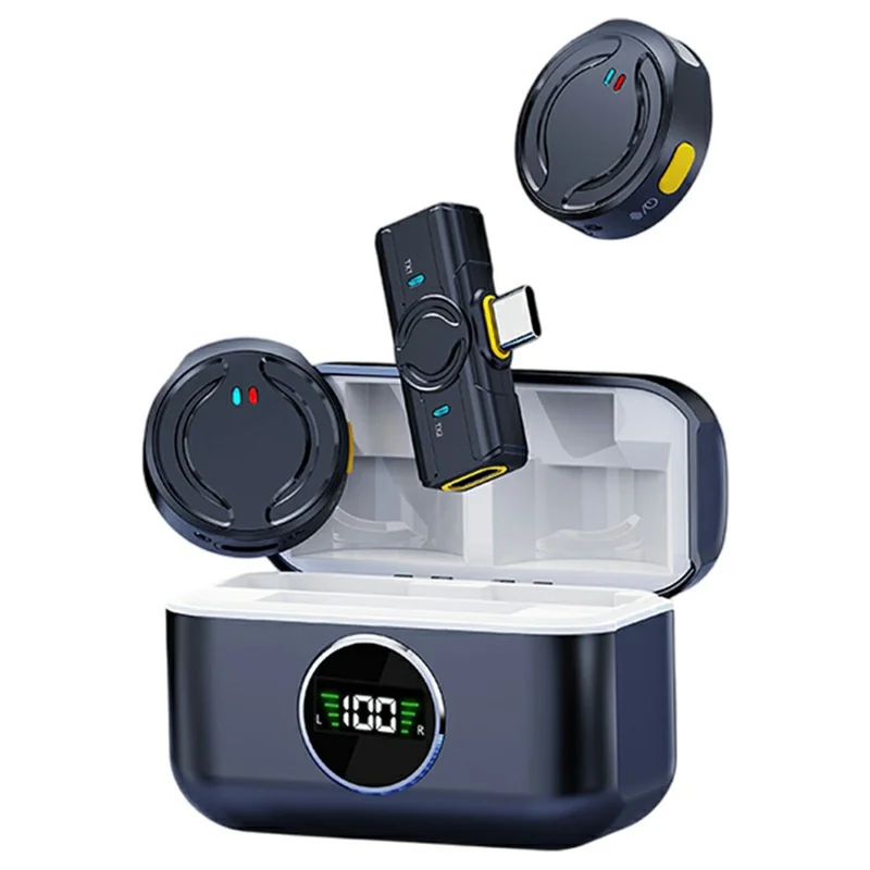 Q81 Mini Wireless Lavalier Microphone Set Smartphone Dual Mic System with Charging Case, 2 Transmitter + 1 Receiver - Type-C Receiver