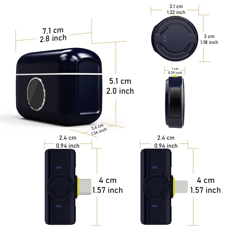 Q81 Mini Wireless Lavalier Microphone Set Smartphone Dual Mic System with Charging Case, 2 Transmitter + 1 Receiver - Type-C Receiver