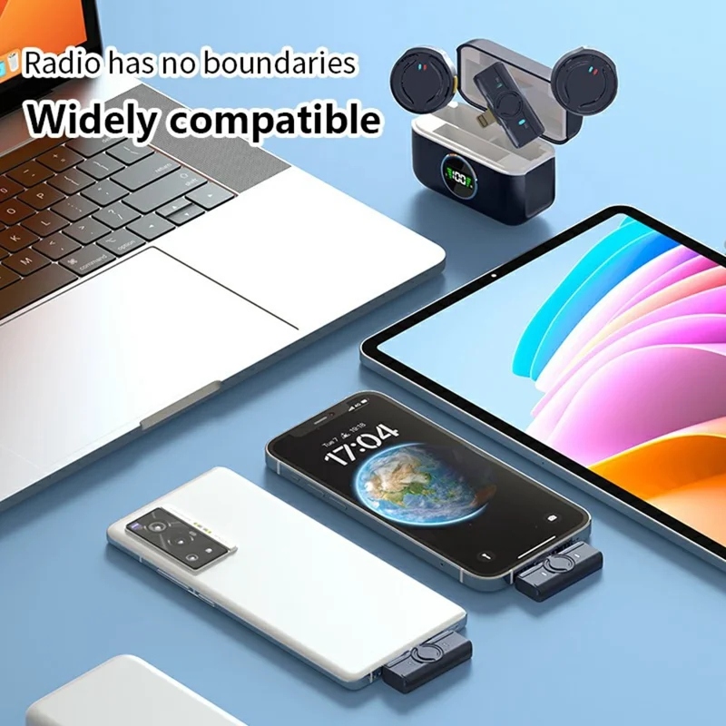 Q81 Mini Wireless Lavalier Microphone Set Smartphone Dual Mic System with Charging Case, 2 Transmitter + 1 Receiver - Type-C Receiver