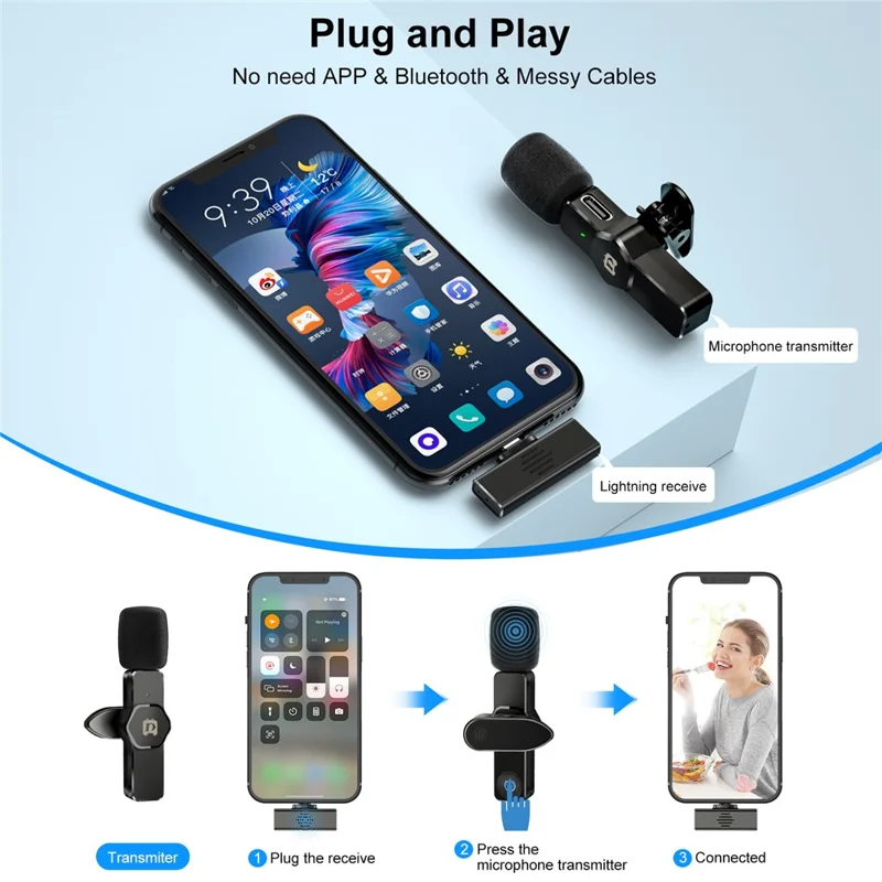PULUZ PU3083 Wireless Lavalier Microphone Clip-on Mini Compact Size Mic for Video Recording Facebook YouTube Live Stream Vlog