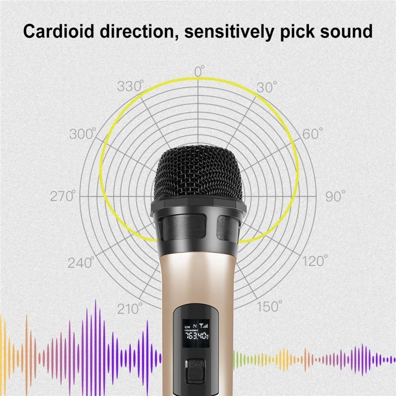 PULUZ PU628 UHF Wireless Dynamic Microphone with LED Display for Stage Performance / Speech / Church - Gold