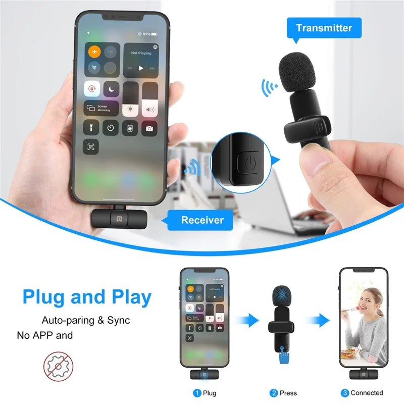 PULUZ PU3150B 2Pcs Wireless Noise Reduction Lavalier Microphone with 8 Pin Receiver