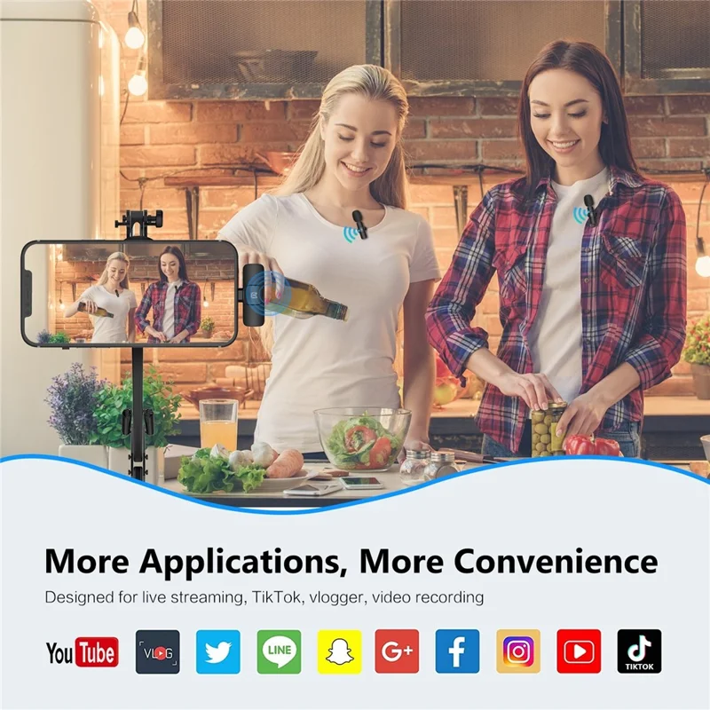 PULUZ PU3150B 2Pcs Wireless Noise Reduction Lavalier Microphone with 8 Pin Receiver