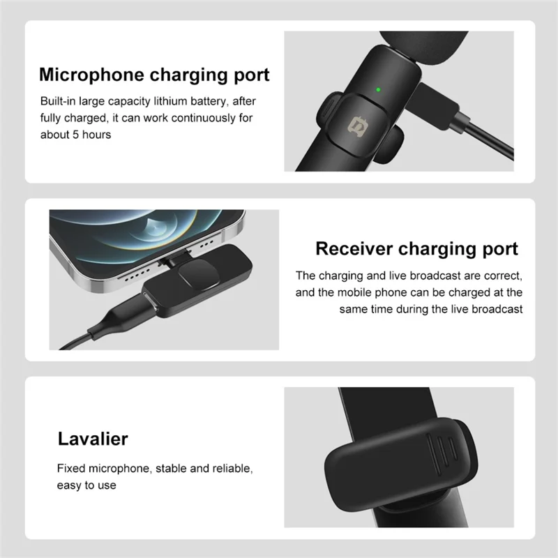 PULUZ PU3150B 2Pcs Wireless Noise Reduction Lavalier Microphone with 8 Pin Receiver