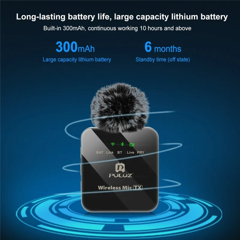 PULUZ PU645B Clip On Mic with 8 Pin Receiver 2.4G Low Latency ENC Noise Reduction Wireless Lavalier Microphone