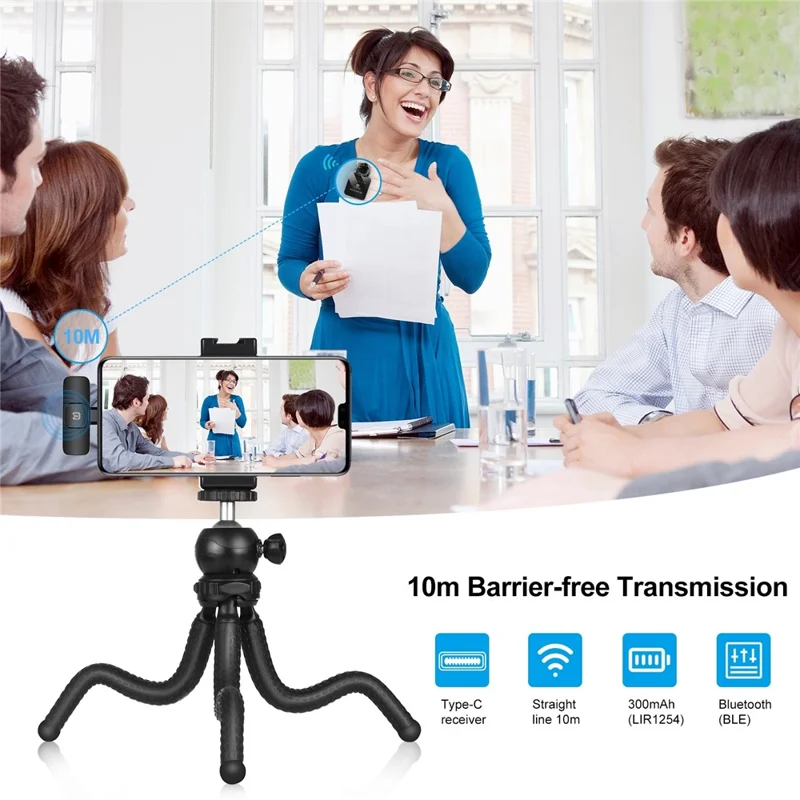 PULUZ PU646B Clip On Mic with Type C Receiver 2.4G Low Latency ENC Noise Reduction Wireless Lavalier Microphone