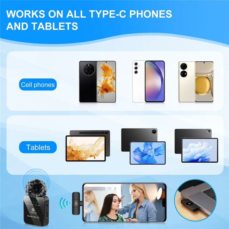 PULUZ PU646B Clip On Mic with Type C Receiver 2.4G Low Latency ENC Noise Reduction Wireless Lavalier Microphone