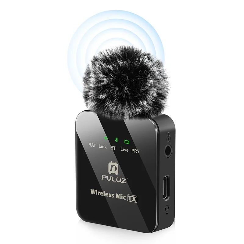 PULUZ PU3153B Trådløst lommemikrofonsystem med sanntidsovervågning til vlog, livesending og interview, 1 transmitter + 1 modtager