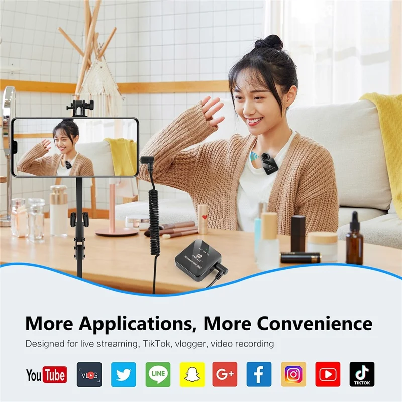 PULUZ PU3153B Trådløst lommemikrofonsystem med sanntidsovervågning til vlog, livesending og interview, 1 transmitter + 1 modtager