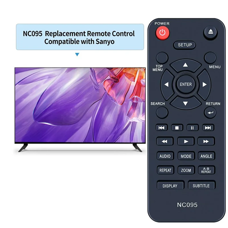 NC095 Télécommande de remplacement infrarouge à piles pour lecteur DVD Sanyo, portée de 10 m