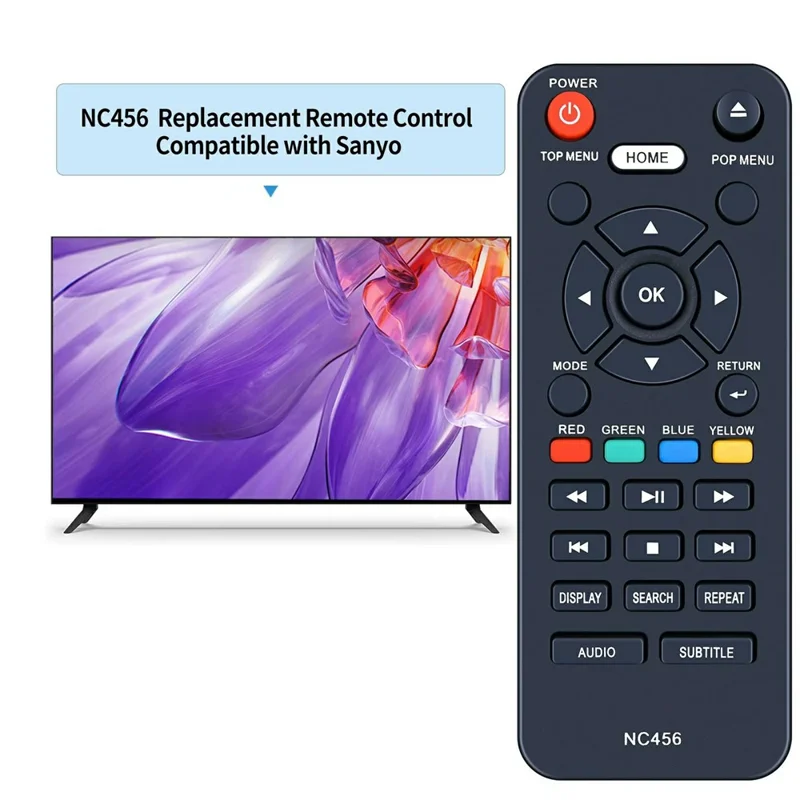 NC456 Télécommande de remplacement infrarouge à piles pour lecteur DVD Sanyo, portée de 10 mètres