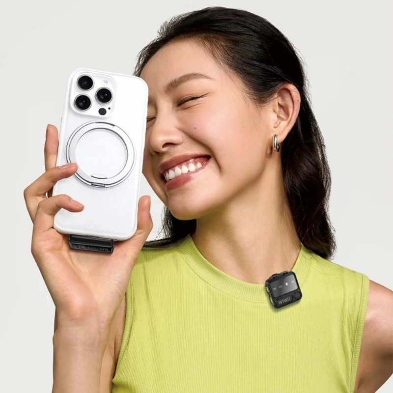 WIWU Wi-WM005 Microfono Lavalier Bluetooth con Riduzione del Rumore, Microfono Wireless con Ricevitore 2 in 1 per iP + Type C
