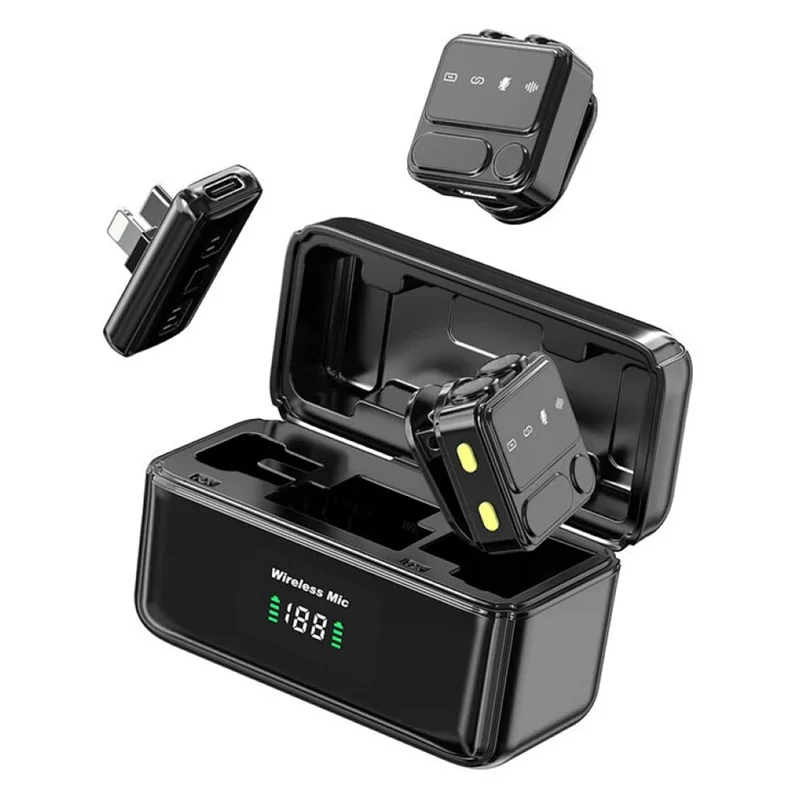 WIWU Wi-WM005 Microfono Lavalier Bluetooth con Riduzione del Rumore, Microfono Wireless con Ricevitore 2 in 1 per iP + Type C