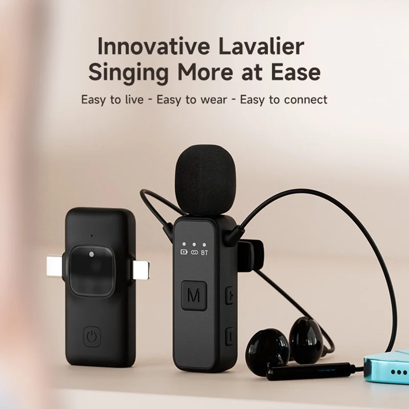 K3 Wireless Lavalier Microphone with Receiver for Live Streaming  /  Singing  /  Vlogging  /  Interviews - Black